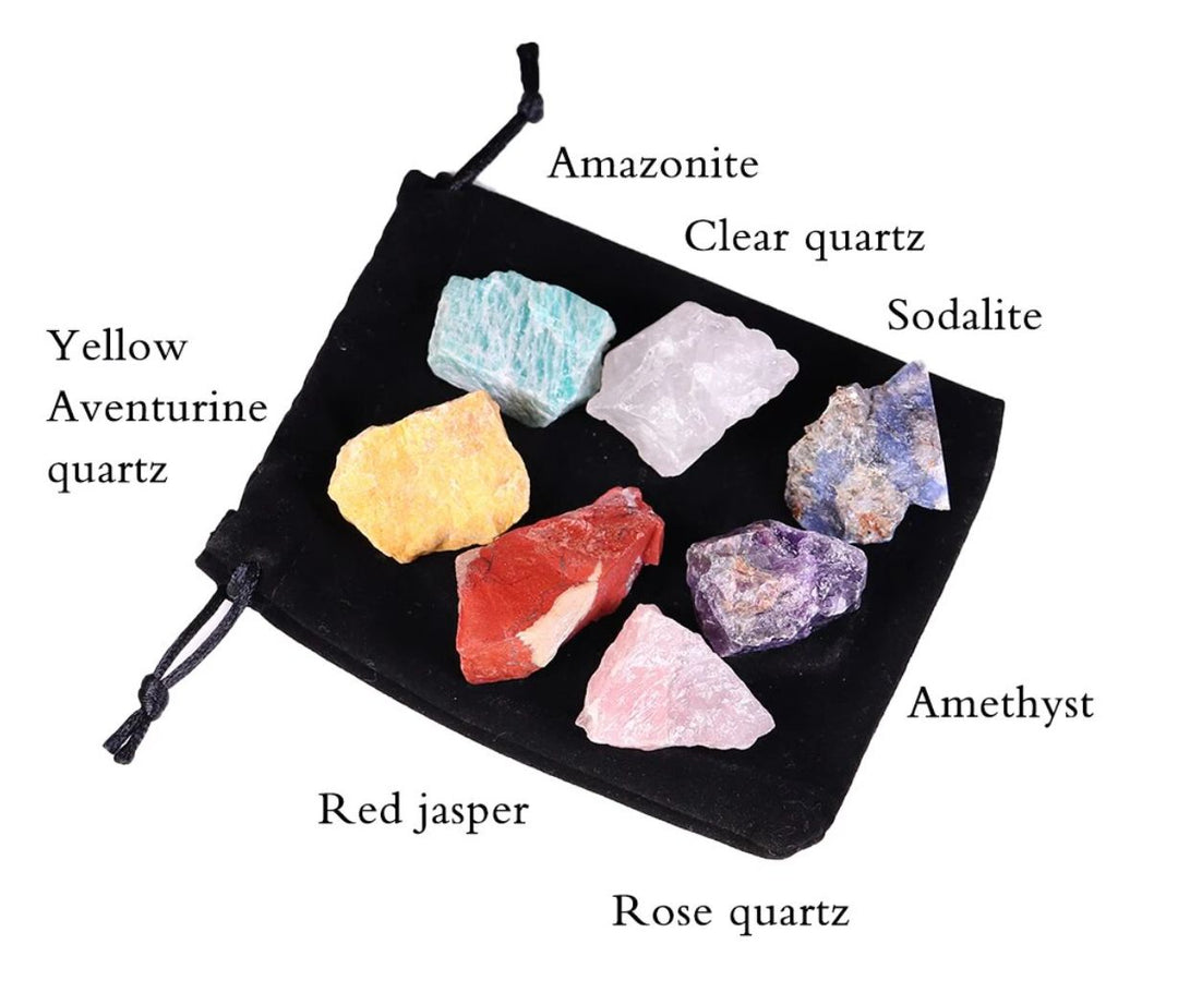 Seven Chakras Raw Crystal Sets in Black Pouch