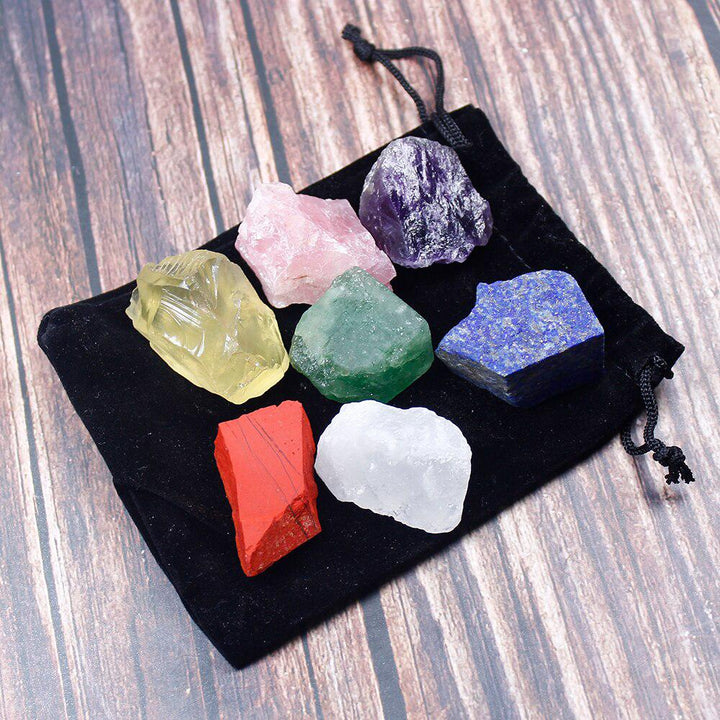 Seven Chakras Raw Crystal Sets in Black Pouch