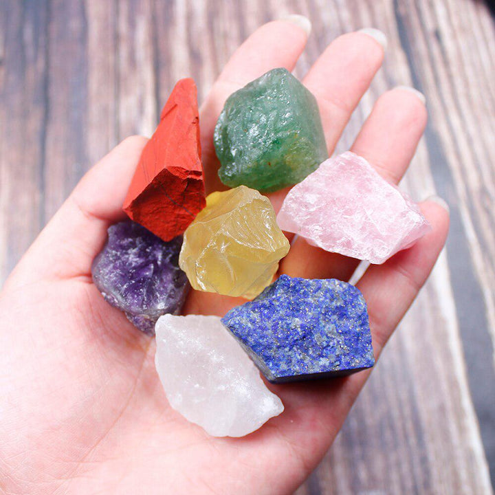 Seven Chakras Raw Crystal Sets in Black Pouch