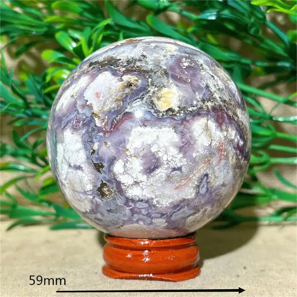 Purple Flower Agate Sphere + Stand