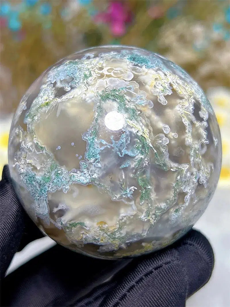 Moss Agate Sphere With Druzy