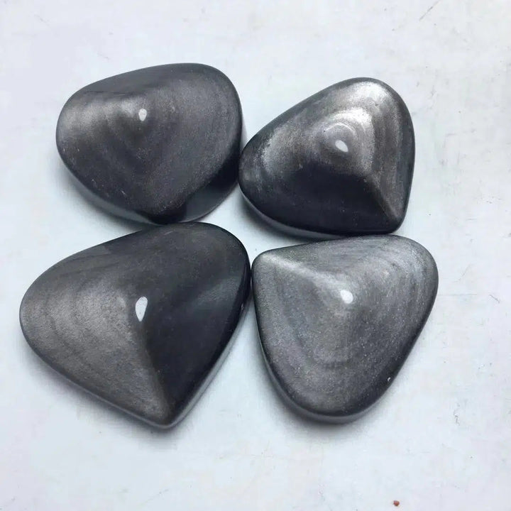 Silver Obsidian Crystal Hearts