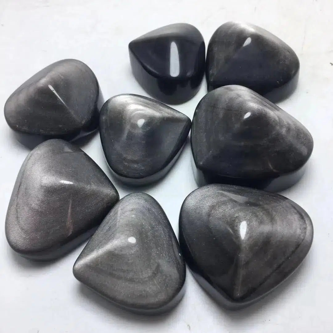 Silver Obsidian Crystal Hearts