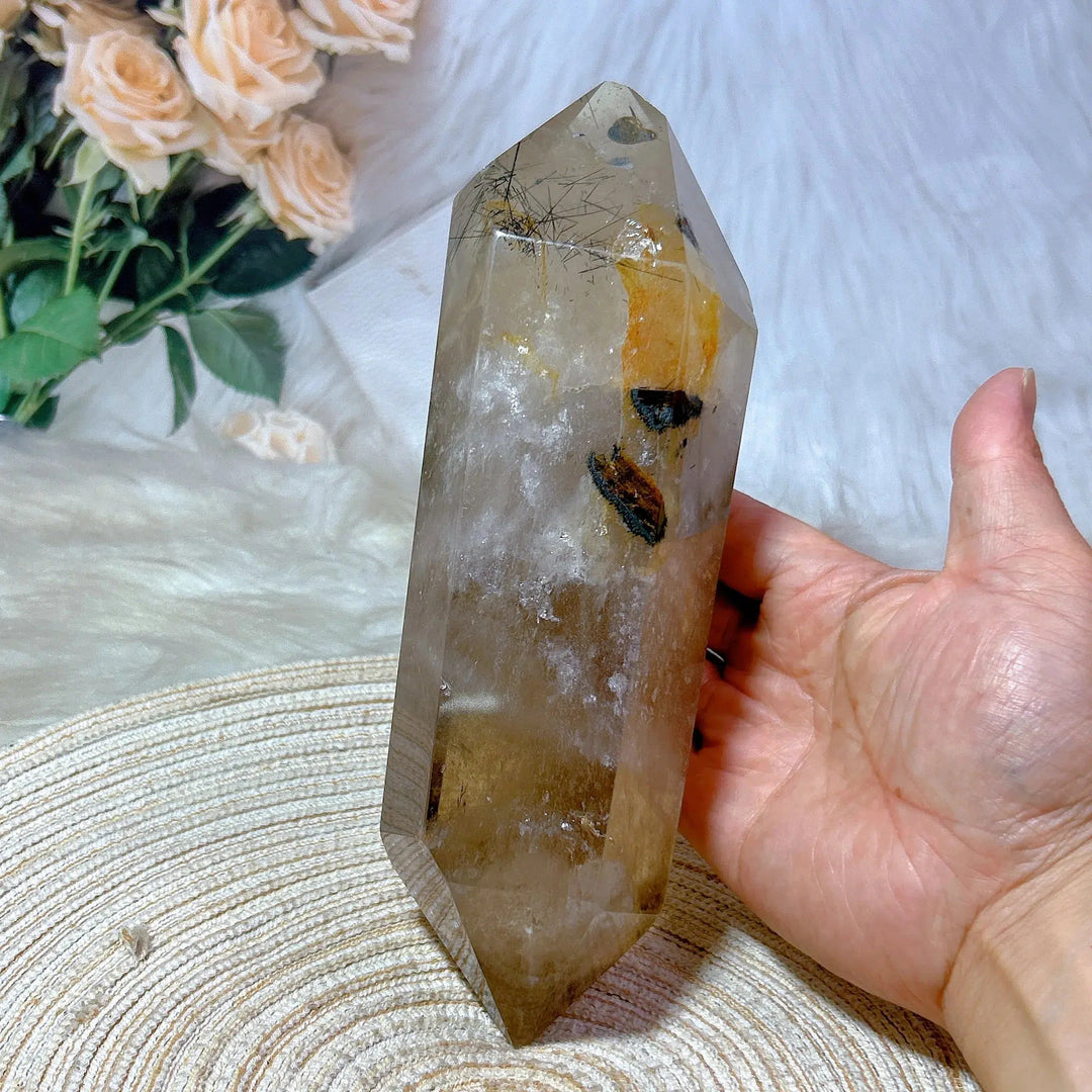 Smokey Quartz With Black Rutile Point