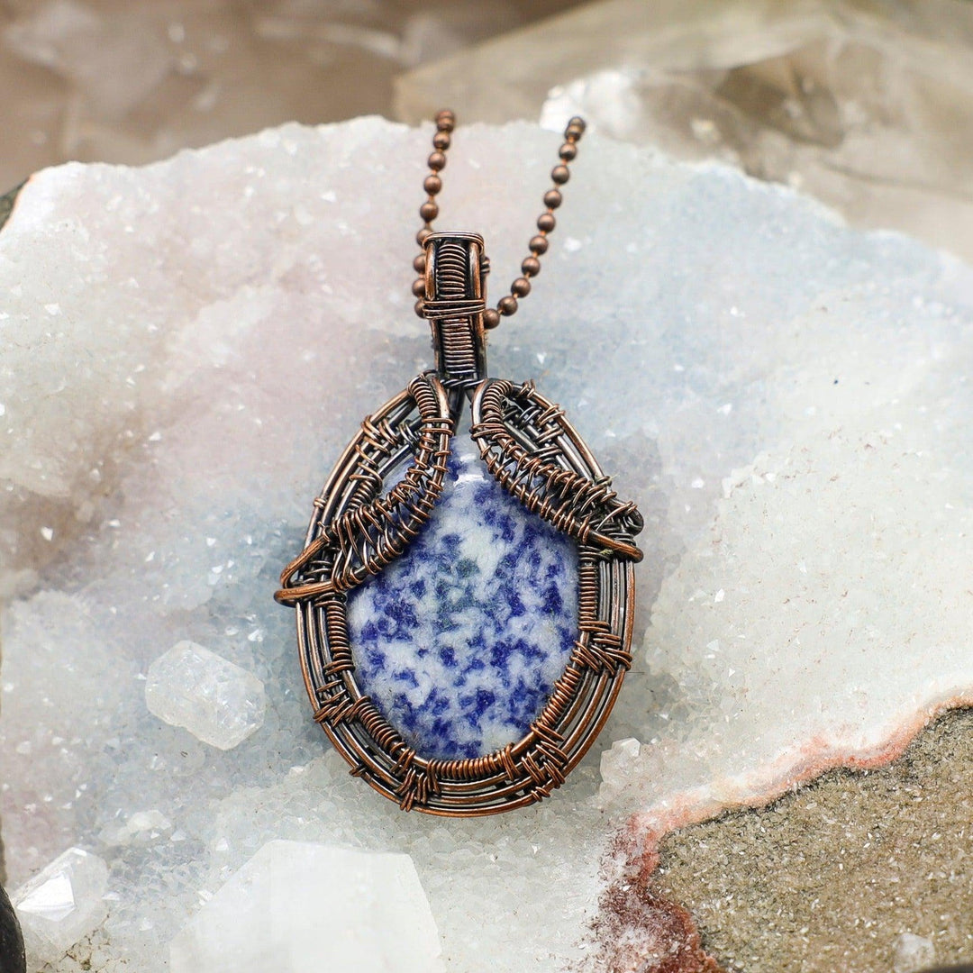 Sodalite Spotted Wire Wrap Crystal Pendant-Wire Wraps-Crystal Destiny-Sodalite-2.75"-Crystal Destiny