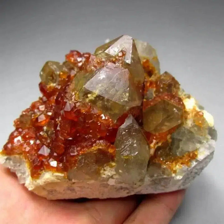 Spessartine Garnet + Smoky Quartz Cluster