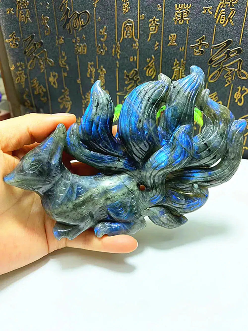 Stunning Labradorite Carved Fox with Nine Tails