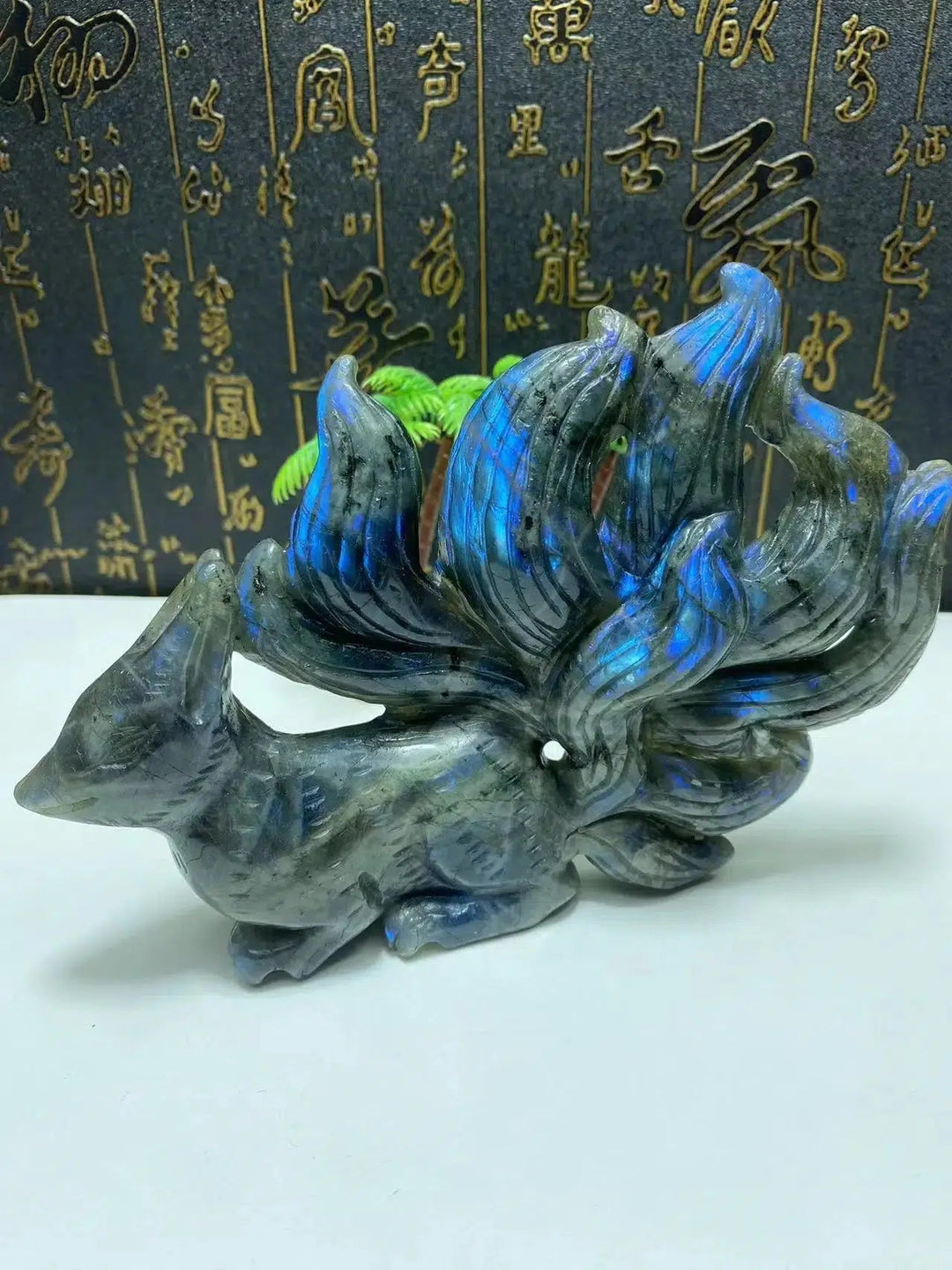 Stunning Labradorite Carved Fox with Nine Tails