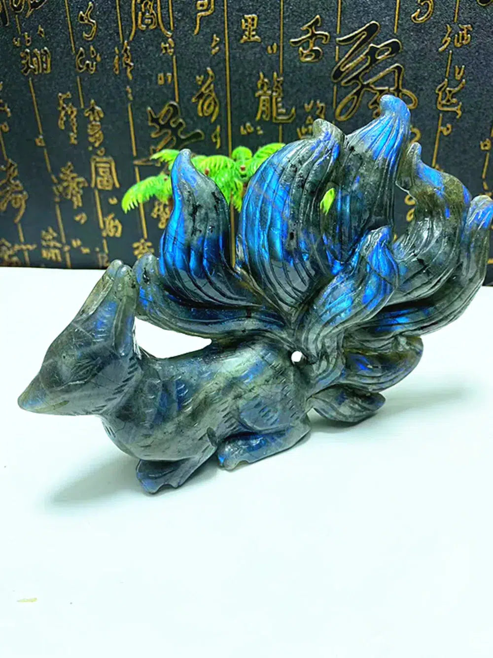 Stunning Labradorite Carved Fox with Nine Tails