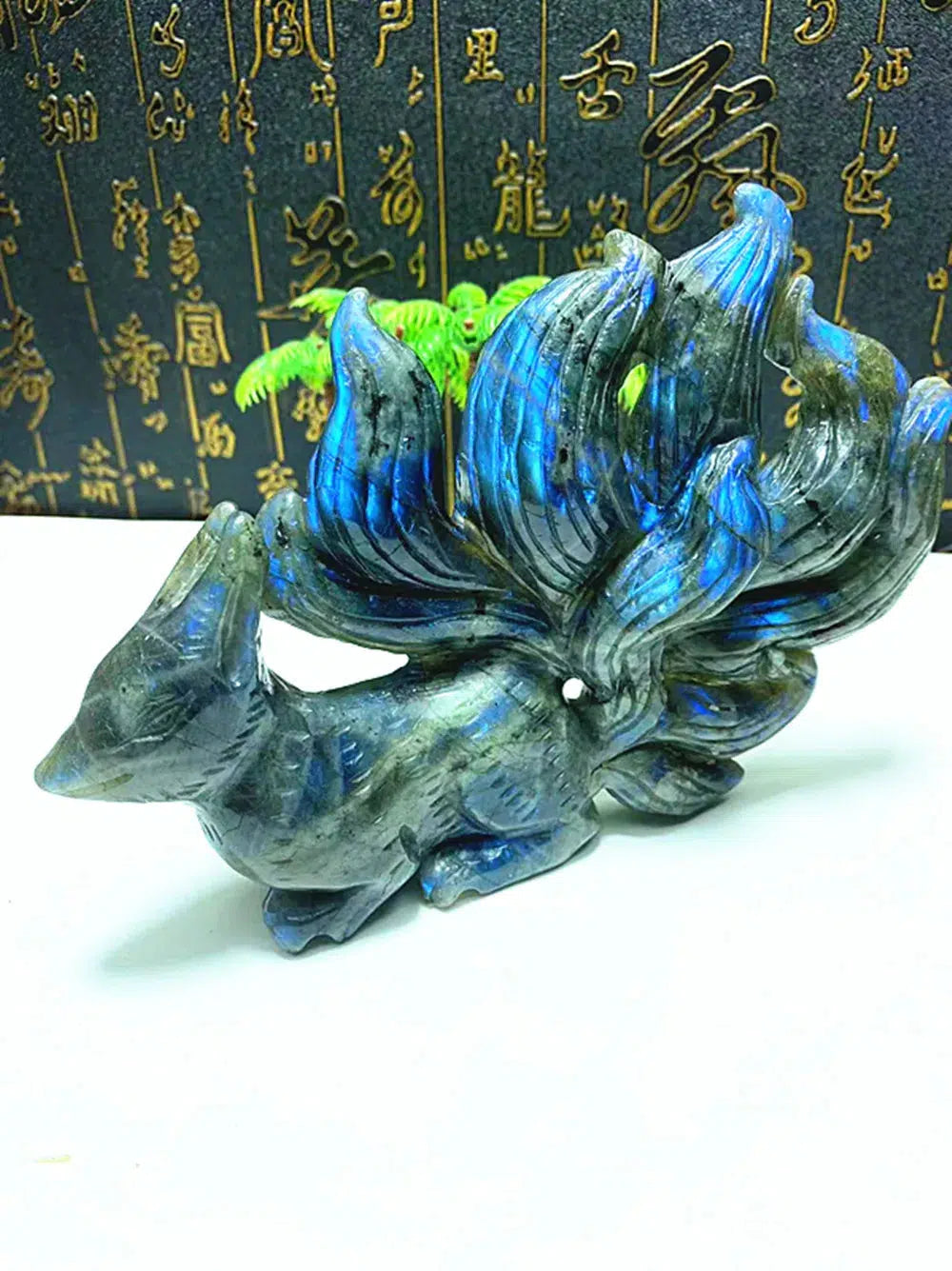 Stunning Labradorite Carved Fox with Nine Tails