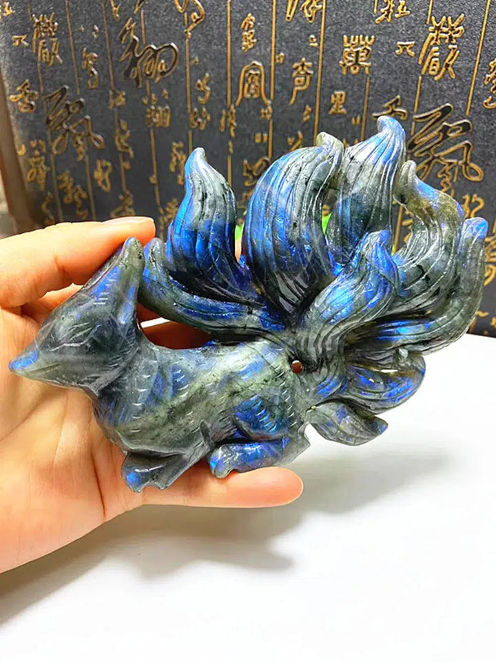 Stunning Labradorite Carved Fox with Nine Tails