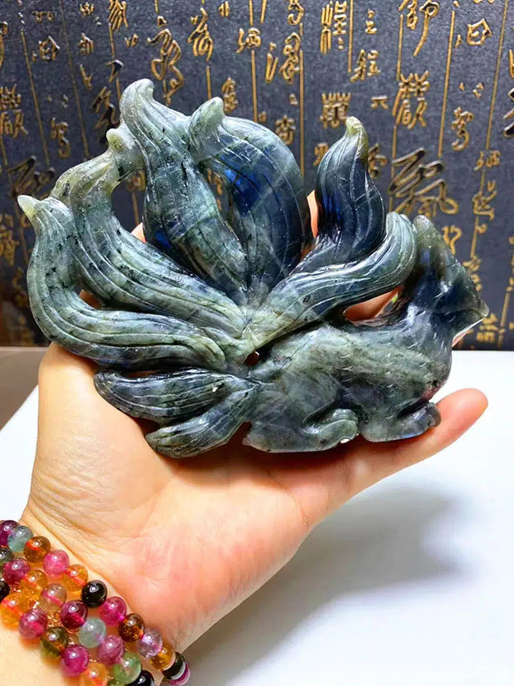 Stunning Labradorite Carved Fox with Nine Tails