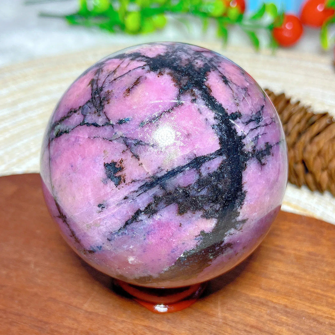 Stunning Rhodonite With Black Tourmaline Sphere