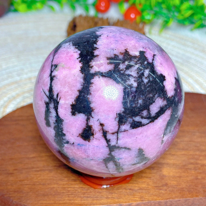 Stunning Rhodonite With Black Tourmaline Sphere