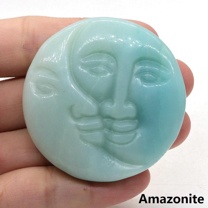 Sun And Moon Face Carved Crystal Palm Stones