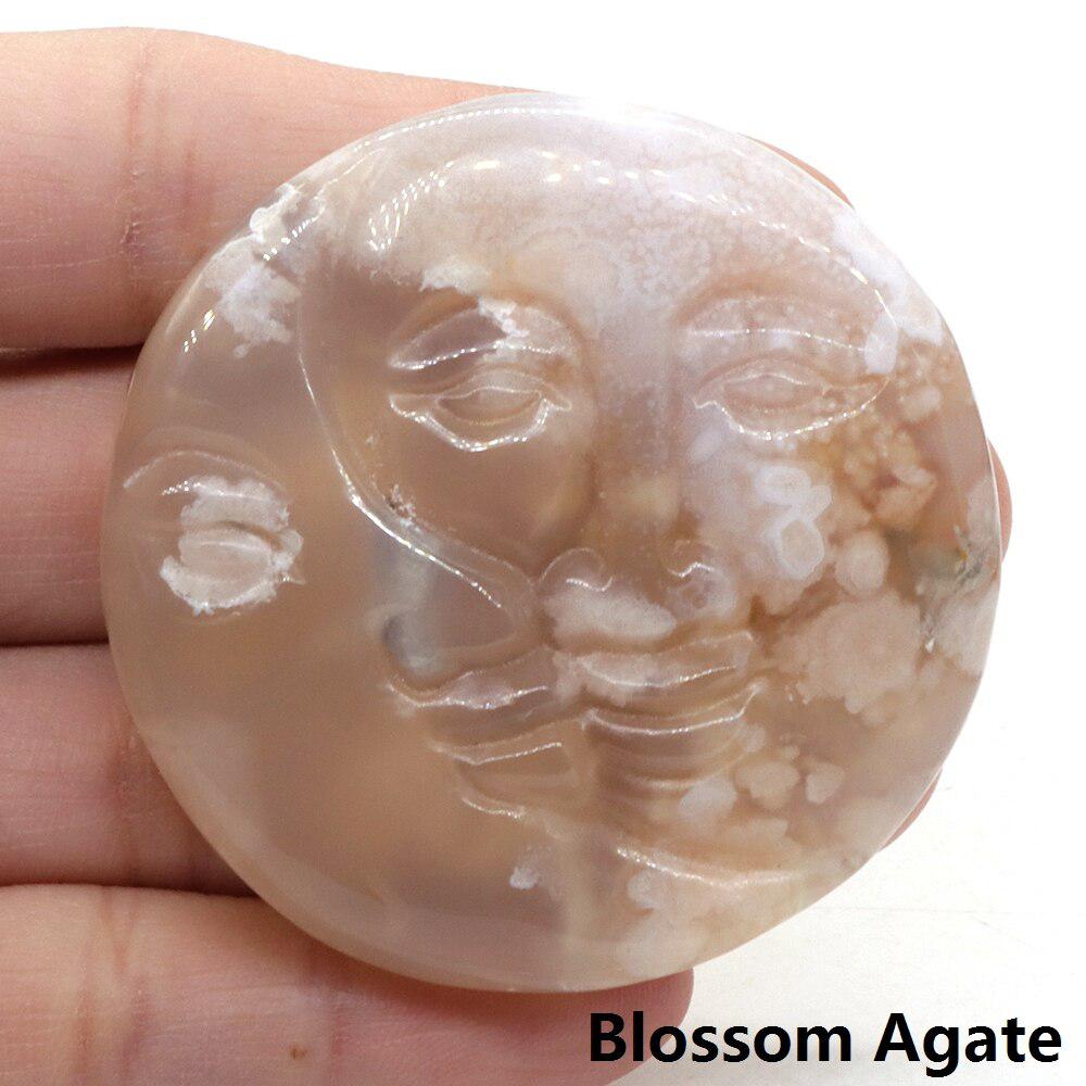 Sun And Moon Face Carved Crystal Palm Stones