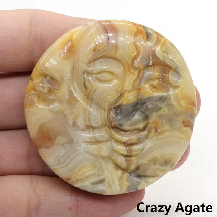 Sun And Moon Face Carved Crystal Palm Stones