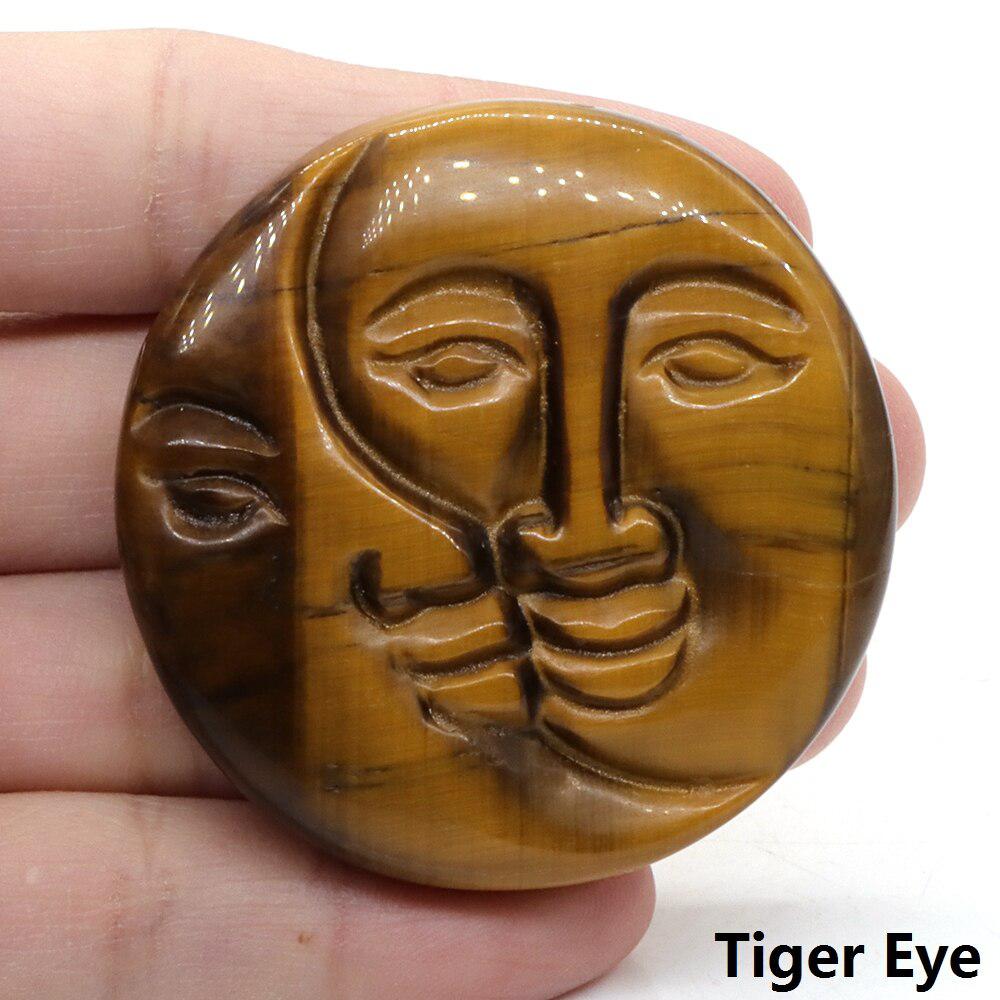 Sun And Moon Face Carved Crystal Palm Stones