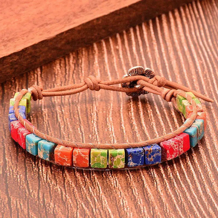 Tibetan Multicolor Natural Gems Leather Bracelets