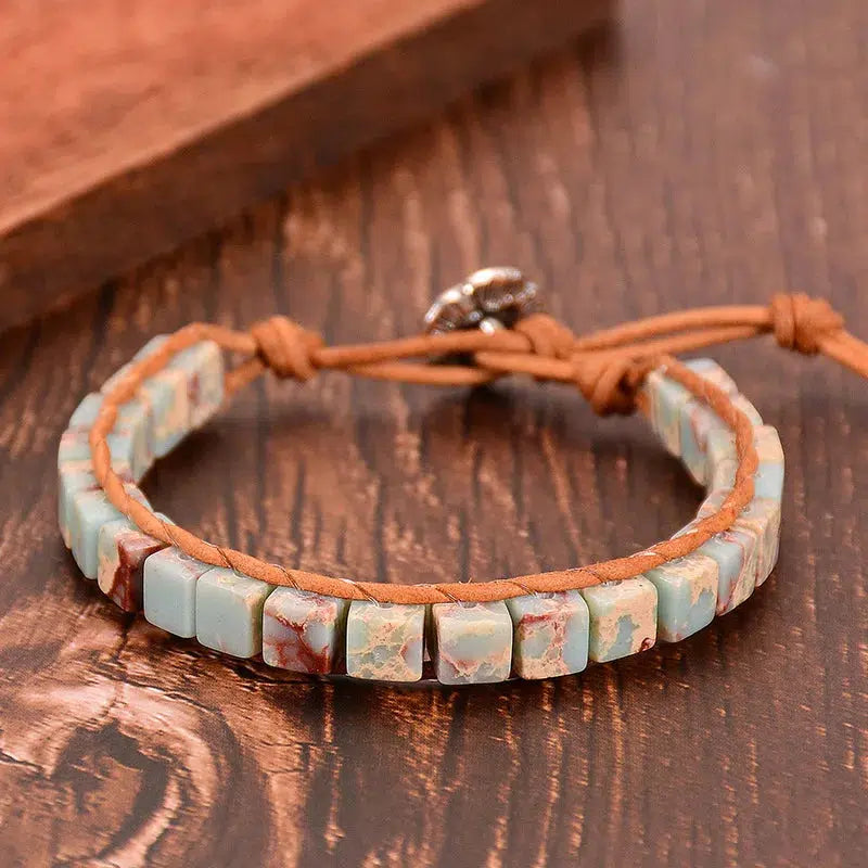 Tibetan Multicolor Natural Gems Leather Bracelets