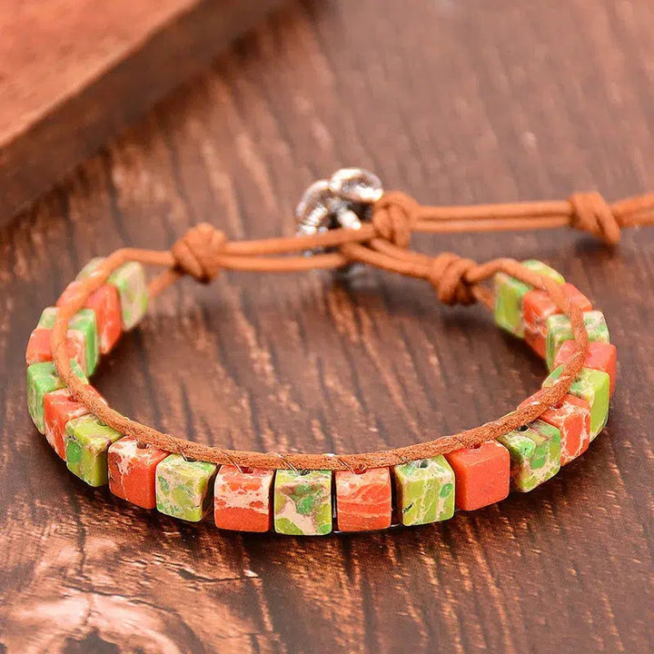 Tibetan Multicolor Natural Gems Leather Bracelets