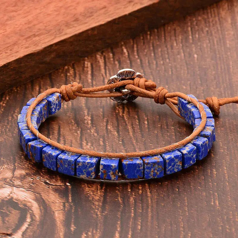 Tibetan Multicolor Natural Gems Leather Bracelets