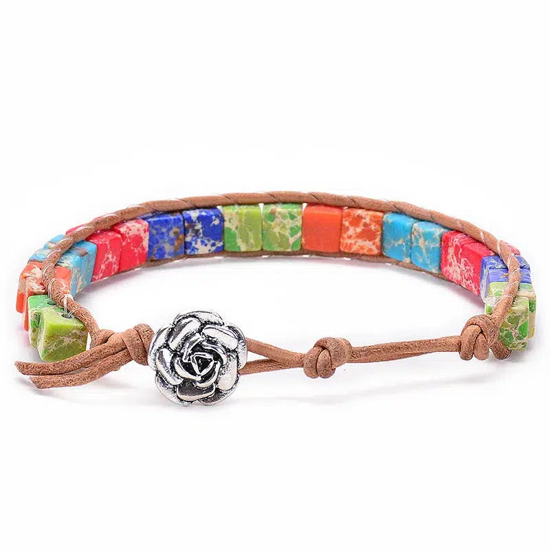 Tibetan Multicolor Natural Gems Leather Bracelets