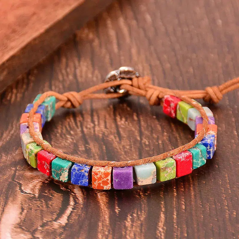 Tibetan Multicolor Natural Gems Leather Bracelets