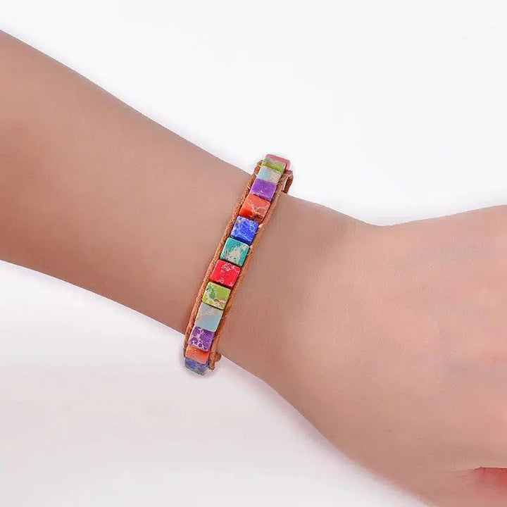 Tibetan Multicolor Natural Gems Leather Bracelets