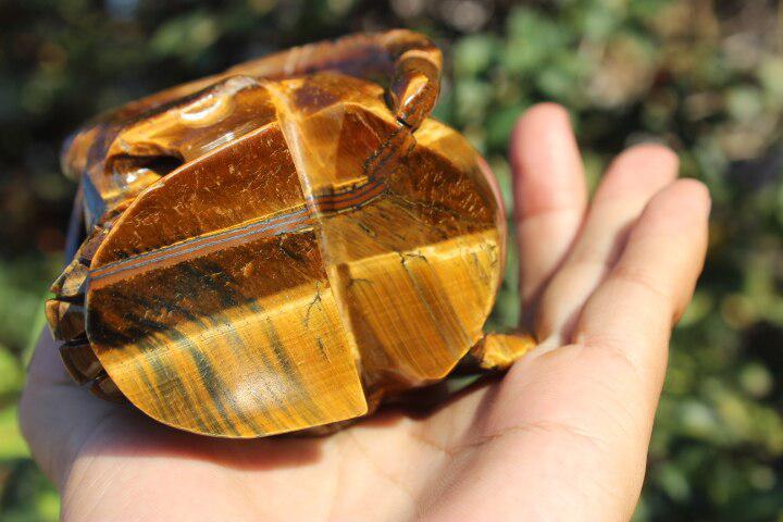 Tiger Eye Hand Carved Horned Devil Skull (1 of a kind)