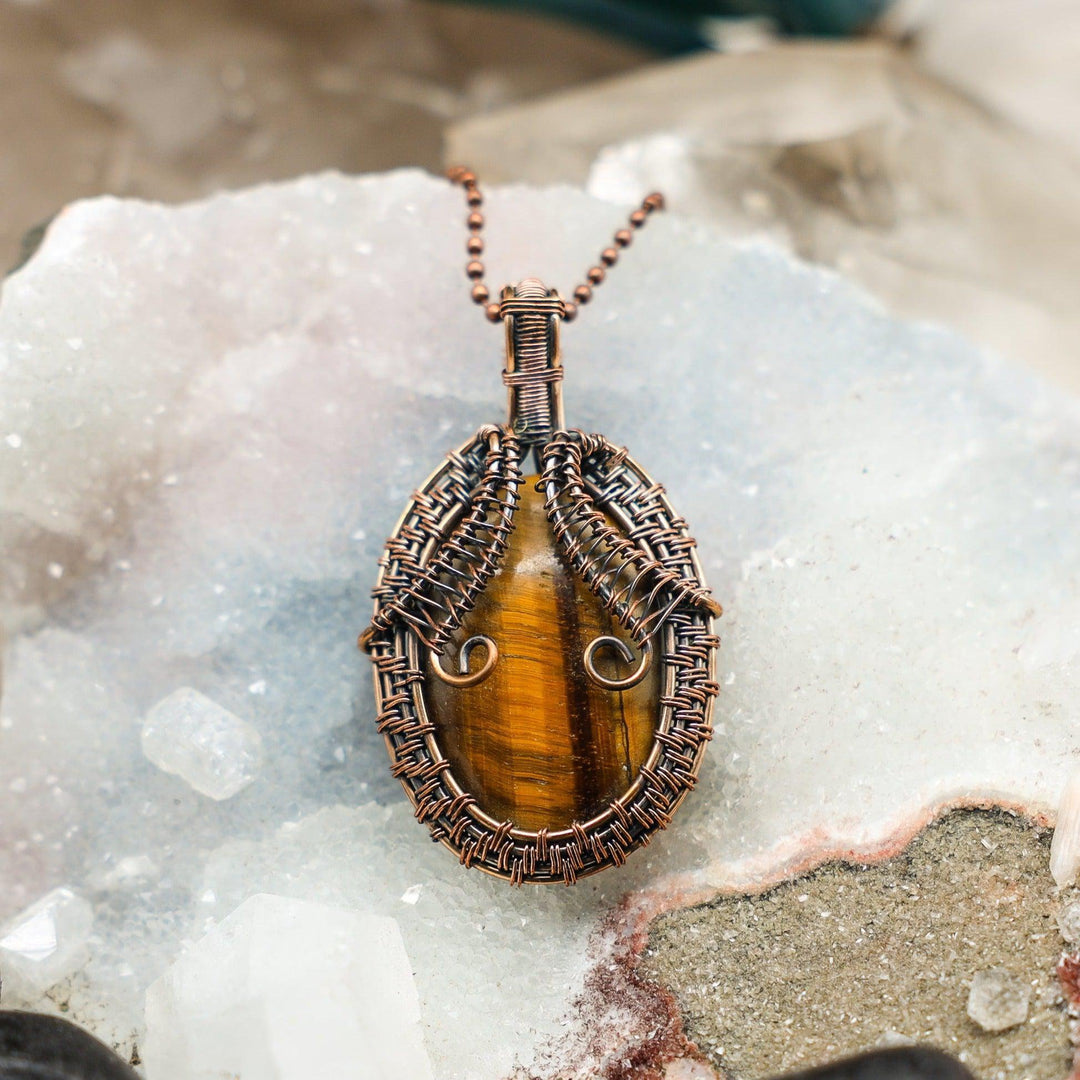 Tiger Eye Wire Wrap Pendant - 2.55"