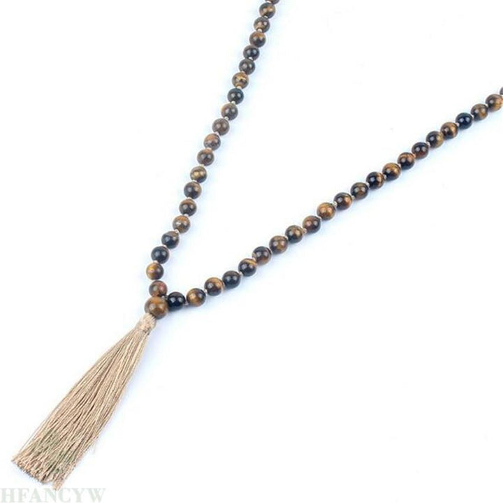 Tigers Eye 108 Bead Tassel Mala Necklace