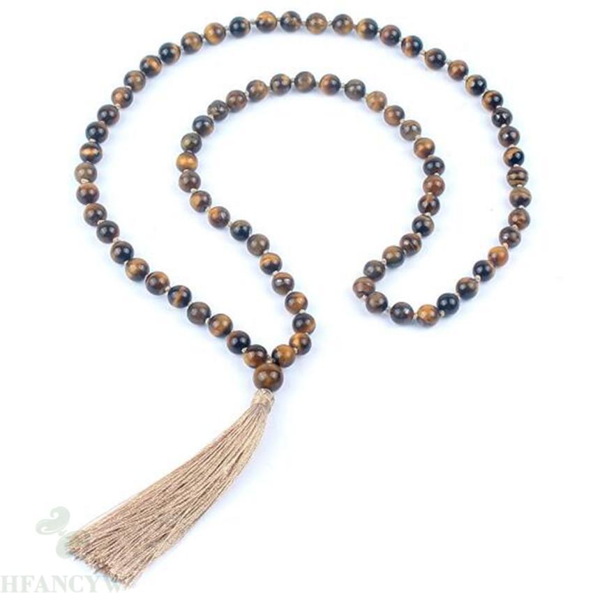 Tigers Eye 108 Bead Tassel Mala Necklace