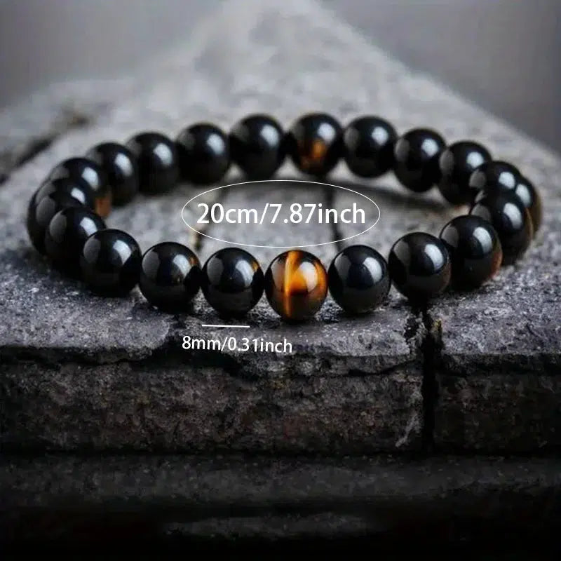 Tiger's Eye Black Onyx Bracelet - Courage, Protection, Balance Beaded Bracelet