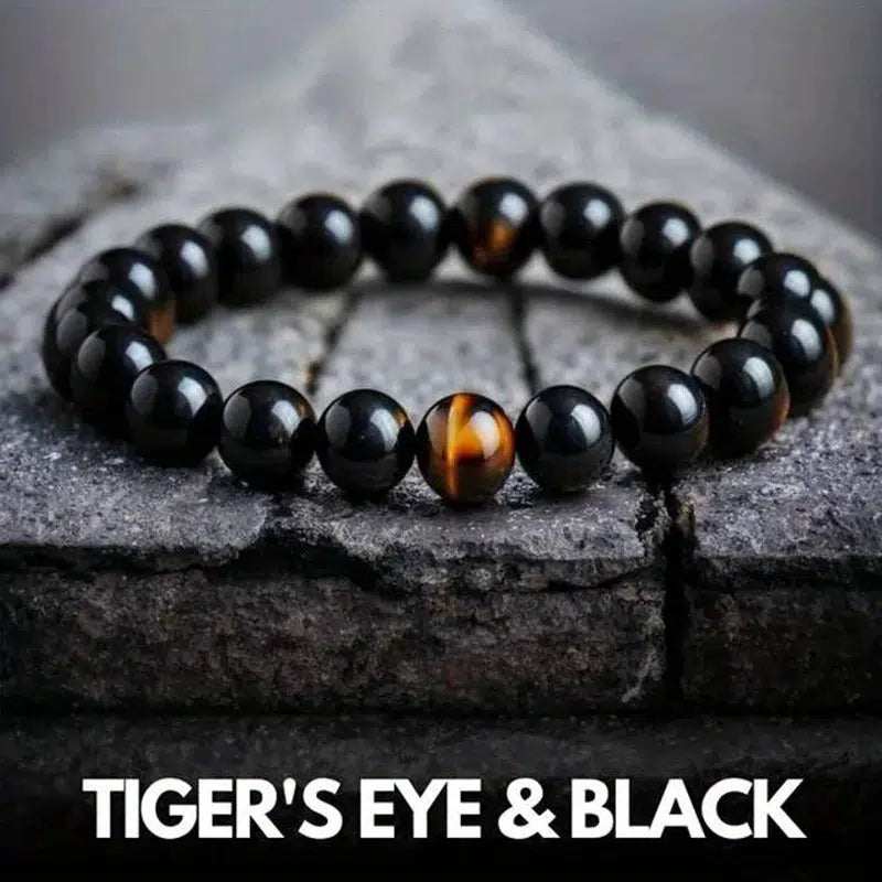 Tiger's Eye Black Onyx Bracelet - Courage, Protection, Balance Beaded Bracelet