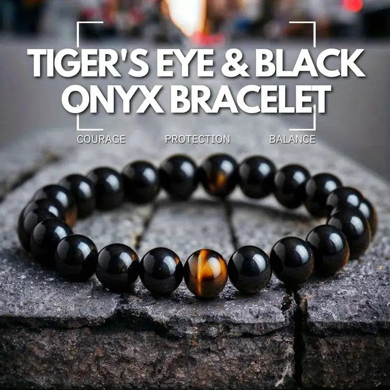 Tiger's Eye Black Onyx Bracelet - Courage, Protection, Balance Beaded Bracelet