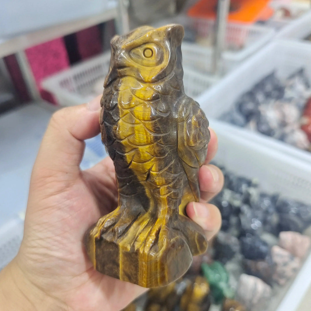 Tigers Eye Carved Owl