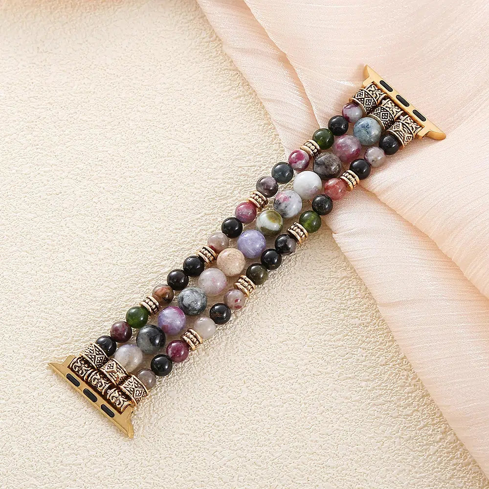 Tourmaline And Agate Stretchy Beaded Smartwatch Band