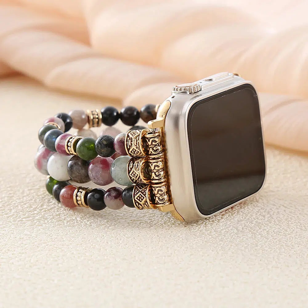 Tourmaline And Agate Stretchy Beaded Smartwatch Band