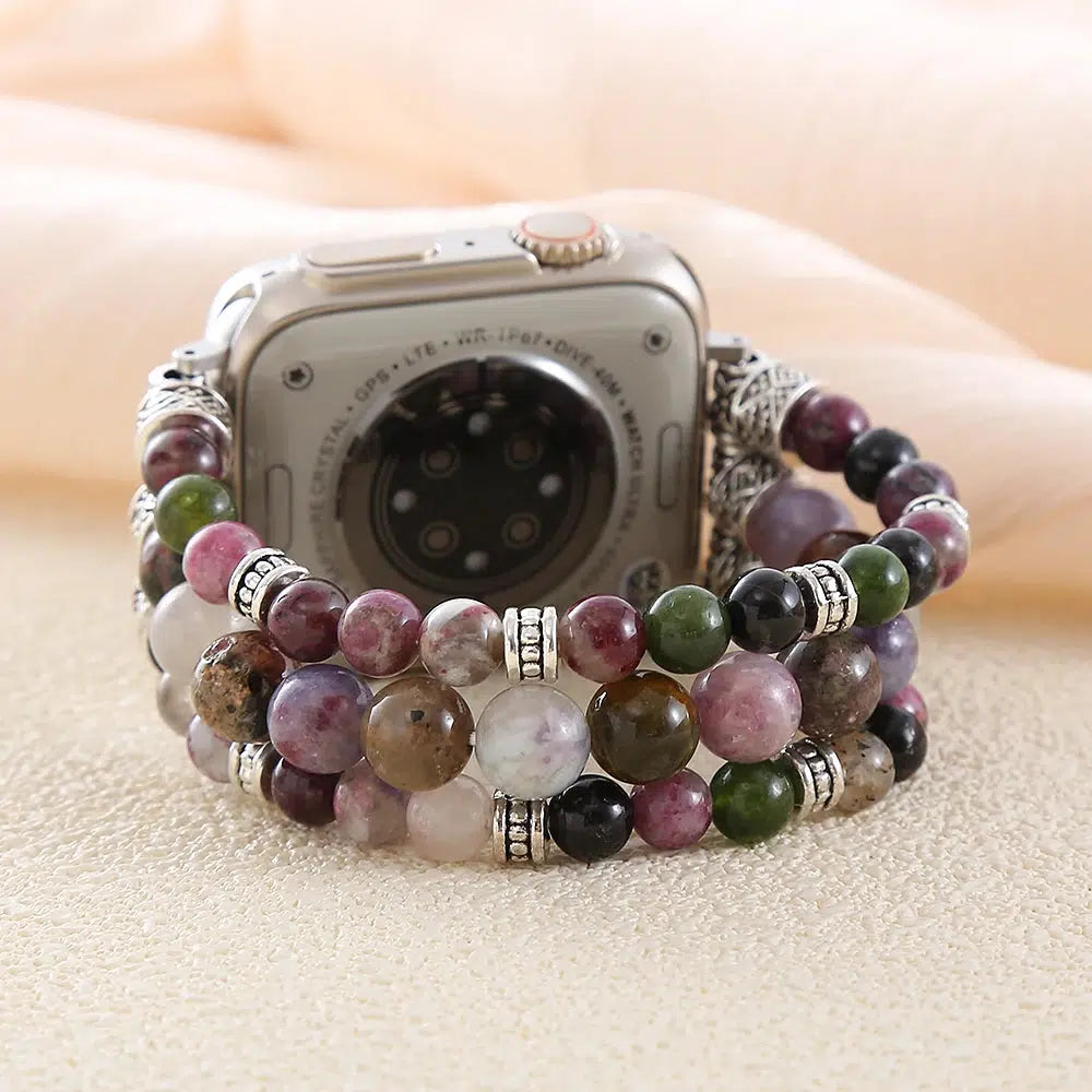 Tourmaline And Agate Stretchy Beaded Smartwatch Band