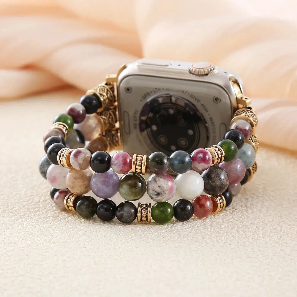 Tourmaline And Agate Stretchy Beaded Smartwatch Band