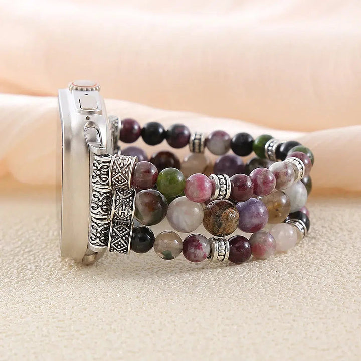 Tourmaline And Agate Stretchy Beaded Smartwatch Band