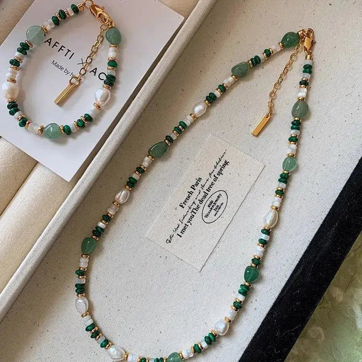 Trendy Natural Freshwater Pearl & Jade 14K Gold Filled Jewelry Set