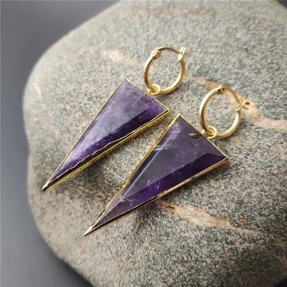 Triangle Shaped Amethysts Earrings