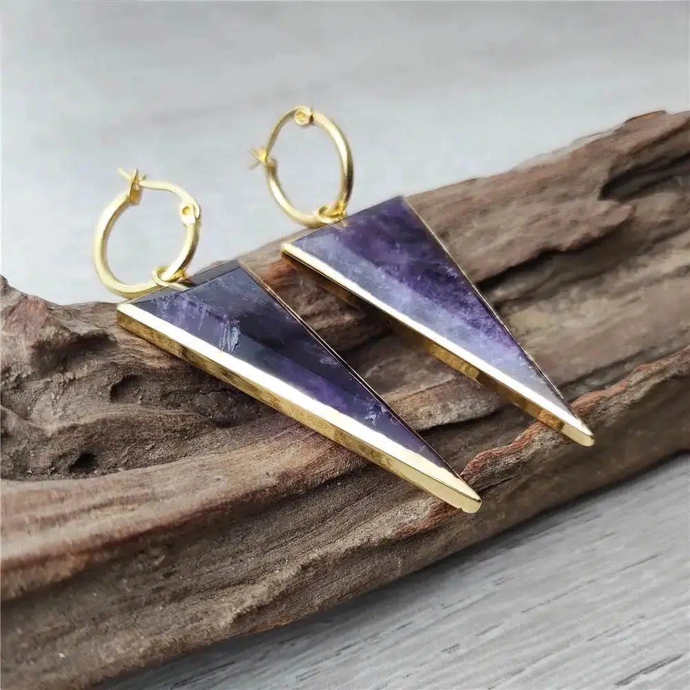 Triangle Shaped Amethysts Earrings