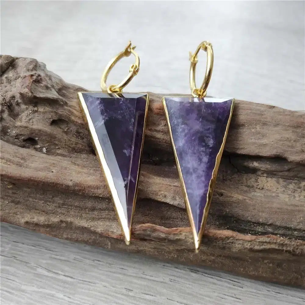 Triangle Shaped Amethysts Earrings