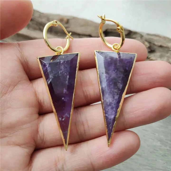 Triangle Shaped Amethysts Earrings