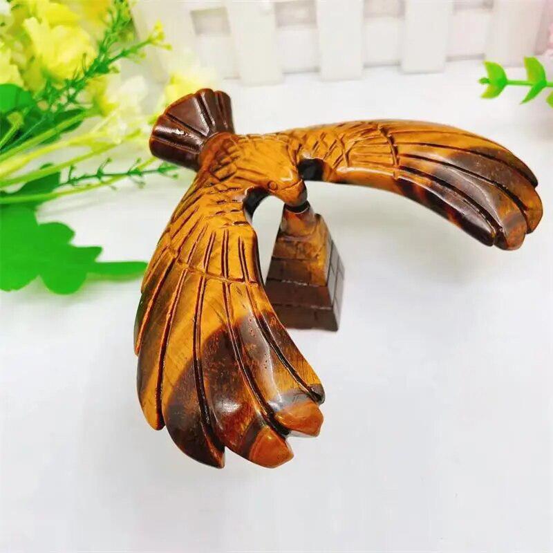 UNIQUE Tiger Eye Balancing Hawk Crystal Carving