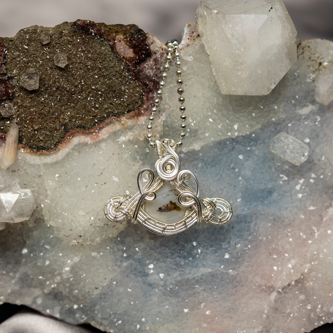 White Agate Wire Wrap Crystal Pendant-Wire Wraps-Crystal Destiny-Agate-1.25" H x 1.75" W-Crystal Destiny