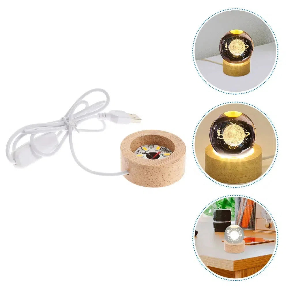 Wood Sphere Display Stand LED Light Base